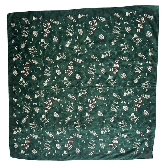 Old Navy Old Fashioned Vintage Style Christmas Holiday Square Satin Scarf Green - Picture 1 of 9